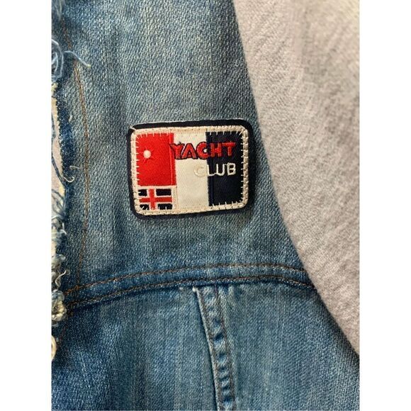 Forever 21 distressed jean hooded jacket with patchwork detail Medium - Picture 5 of 8